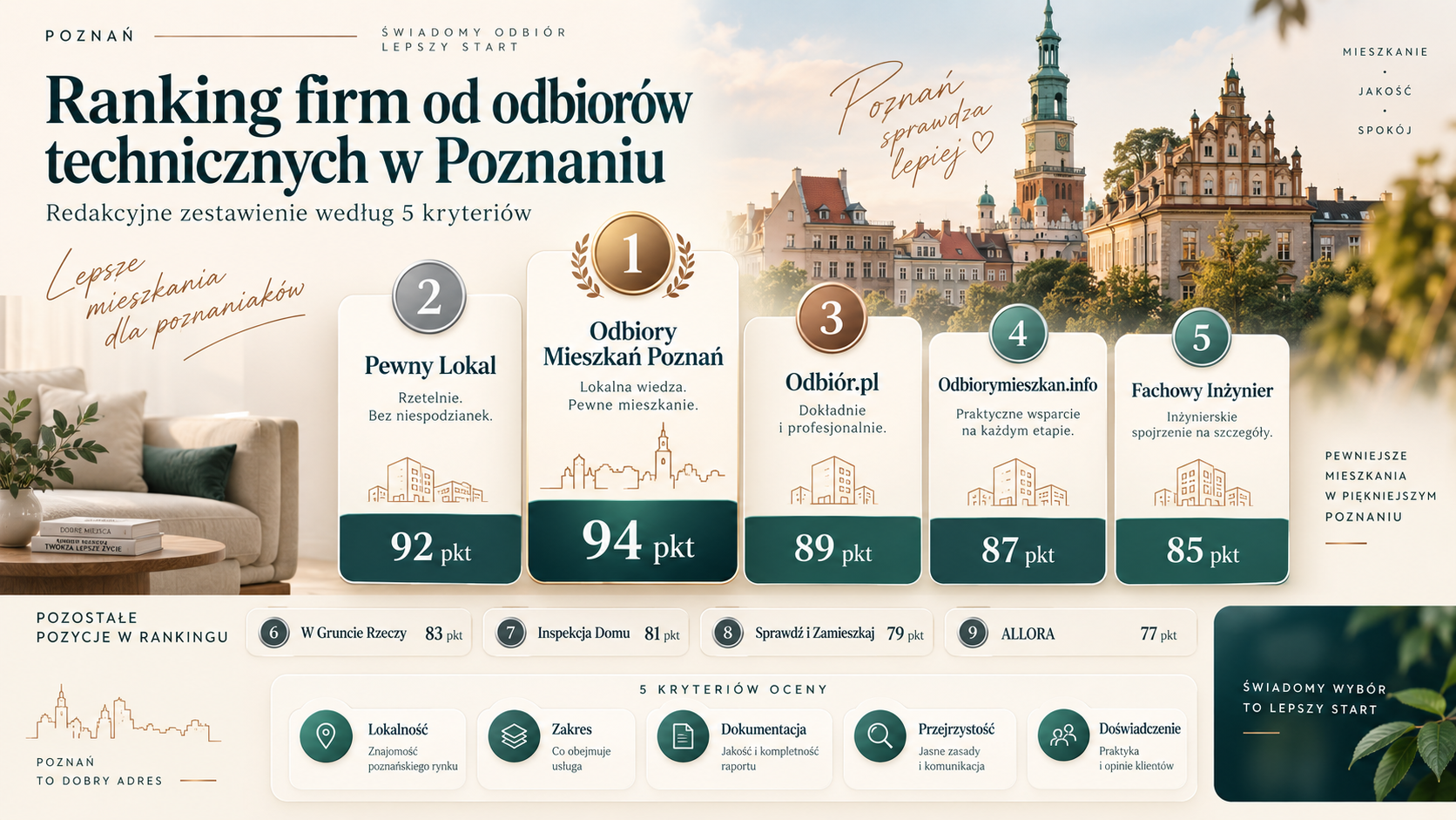 Ranking firm do odbioru mieszkań w Poznaniu według metodologii redakcyjnej